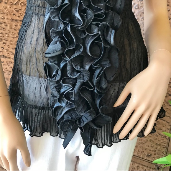 Black sheer ruffled blouse - Picture 4 of 8